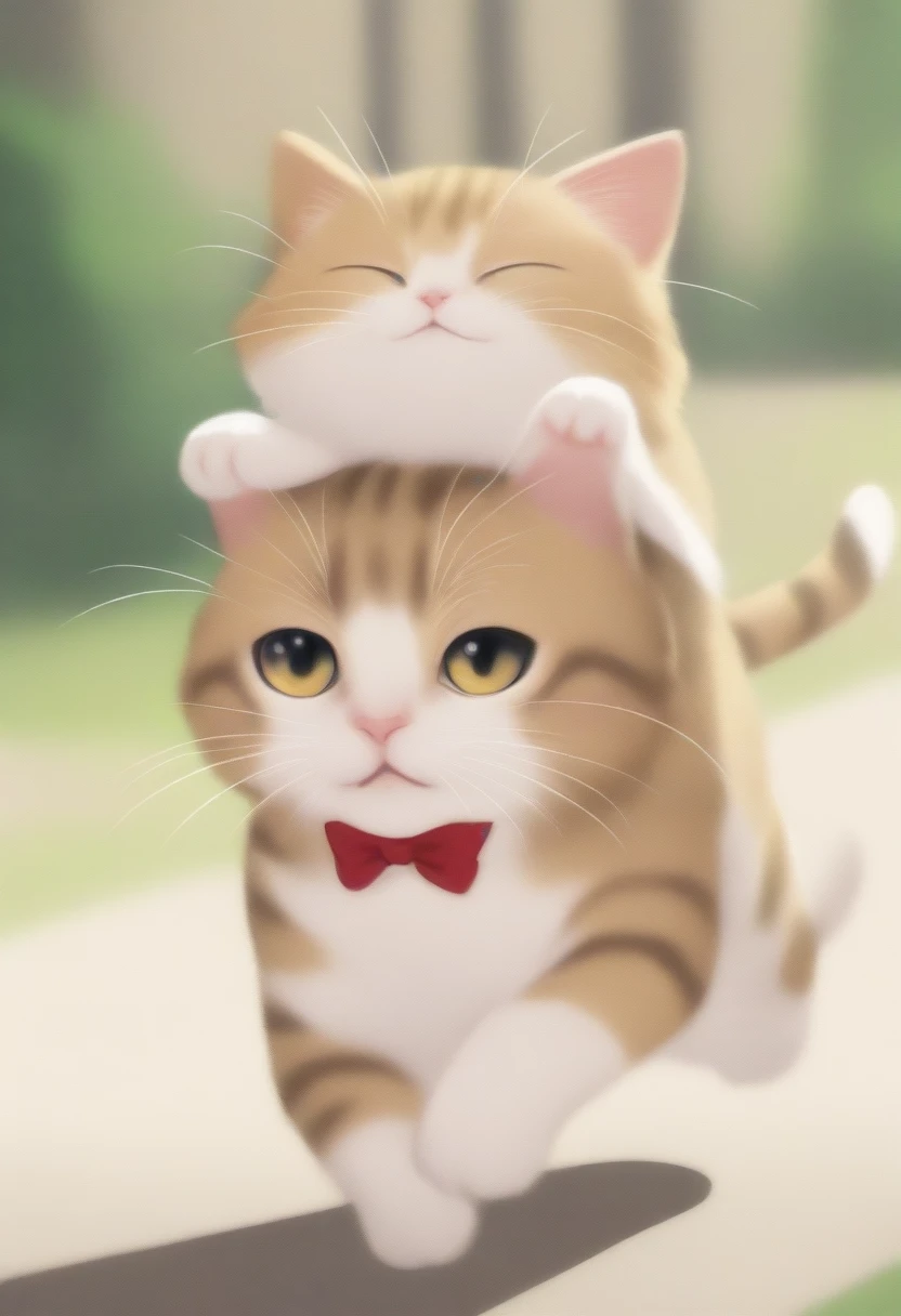 A tabby cat riding on a dog。