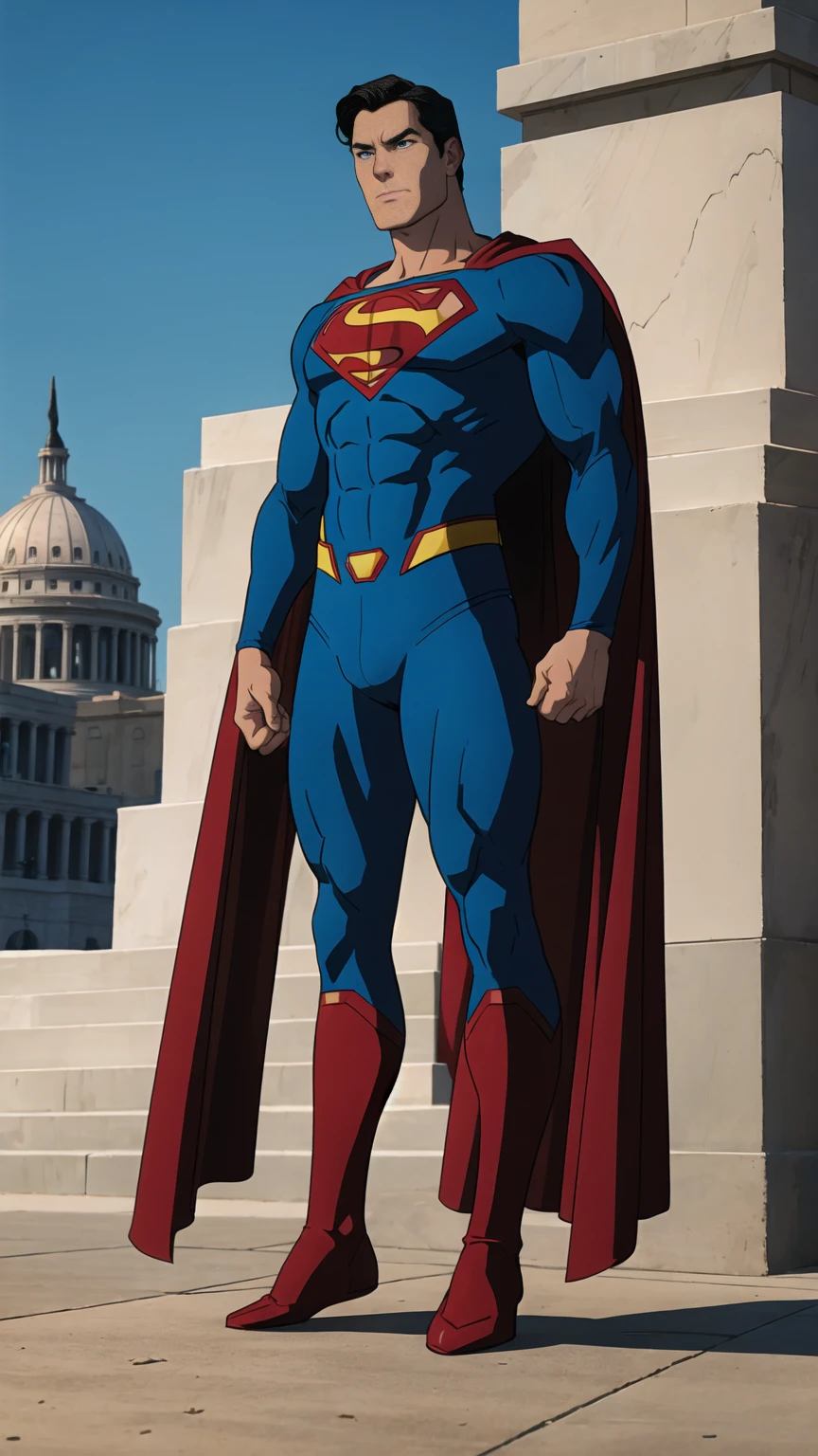 ((full body photo, standing, feet on the ground)) dc comics, superman