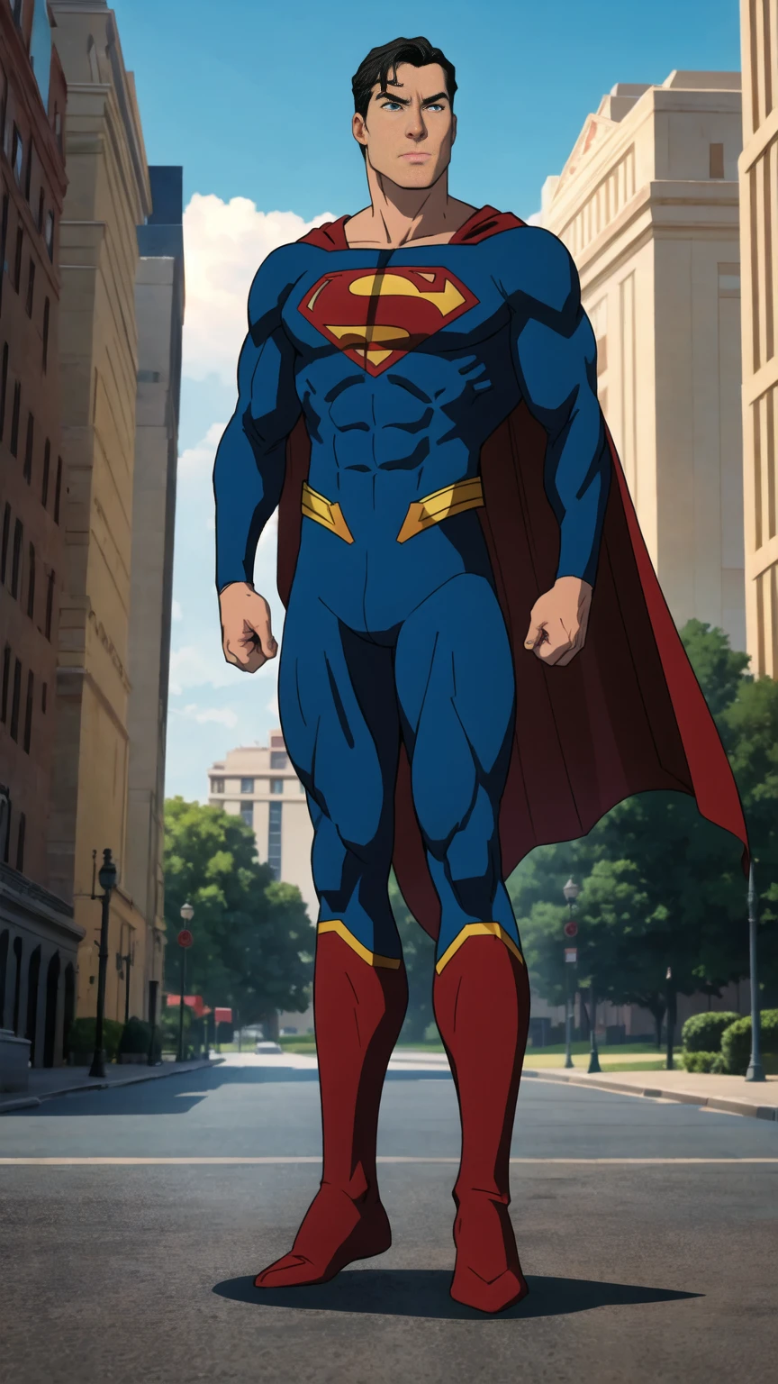 ((full body photo, standing, feet on the ground)) dc comics, superman