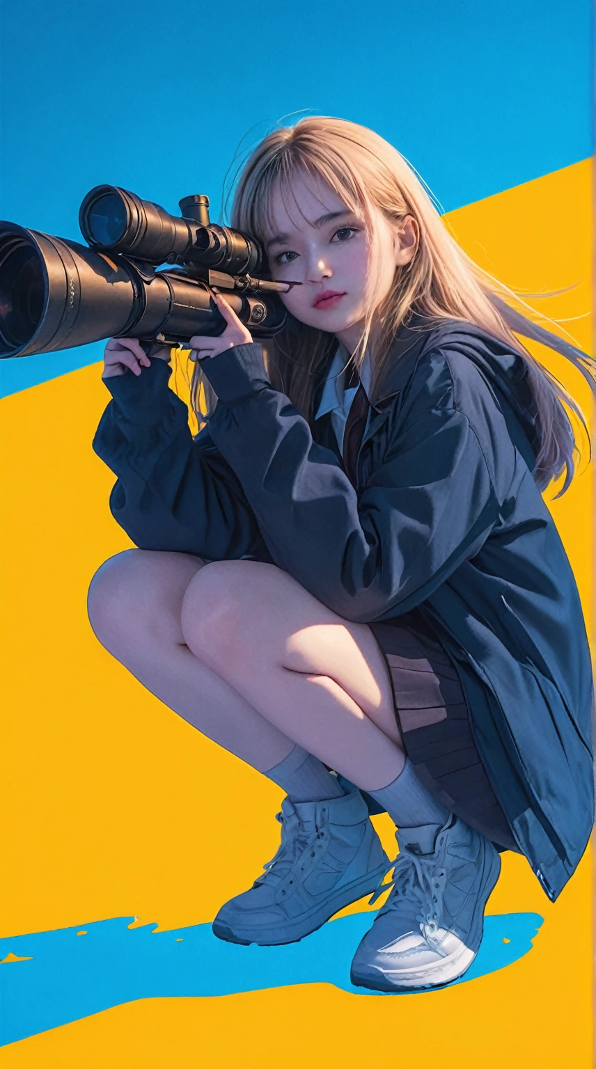 (8K, RAW photos, best quality, masterpiece: 1.2) (realisticlying, photograph realistic: 1.4) (a high school girl holding a bazooka)
