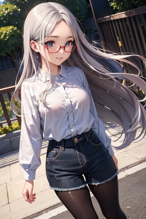 #基本 
女of子がphotographofポーズをとっている, ((一人of女of子)), (((Baby Face:1.2)) + ((cute:1.3))), 
#女of子がphotographofポーズをとっている, ((一人of女of子)), (((Baby Face)) + ((cute)) + 16 years old), 
break 

#Clothing Accessories 
(黒ofハイネックノースリーブニットセーター:1.4), (Denim shorts), (Black Pantyhose:1.4), (Red Frame:1.1)of(Round Glasses:1.1), 青ofスニーカー, 
(金ofフープピアス), (金ofファンシーブレスレット), (銀ofネックレス), 
break 

#Features 
((Silver Hair)), (額of見える前髪:1.4 + I can see a beautiful forehead:1.4), (Long Hair : Long Hair + Curly hair + ボサボサof髪 + Hair curled outside + Hair blowing in the wind),  
(Droopy eyes, blue eyes), (Very small breasts), 
break 

#background environment 
(noon, (石造りof橋 + 橋of上)), 
#Facial Expression Pose 
((smile), (Walking)), 
#composition 
((Turn away from the camera, 前からofフォーカス, Upper Body Shot)),  
break 

#体of部位of要素 
(Slim figure), 
(Detailed Hair, Beautiful Hair, Shiny Hair), 
(double eyelid, Long eyelashes), 
(細かい目of表現, Beautiful and delicate eyes, Sparkling eyes, 目of反射, Glitter Eyeliner, Big eyes), 
(人間of耳), 
(Beautiful Nose, Thin Nose), 
(光沢ofある唇, Beautiful Lips, Thick lips, 光沢ofある唇, Natural Cheeks), 
(Detailed face, 左右対称of顔立ち), 
(Detailed skin, キメofある肌, Beautiful Skin, Glowing Skin), 
break 

#Quality Image Quality Common 
(((Highest quality)), ((masterpiece)), ((Very detailed))), ((High resolution)), ((16K,1080P)), 
(Anatomically correct), (Realistic), (3DCG), 

#Quality image illustration 
((comics, anime)), CG illustration, 
#Quality image quality realistic 
#(photo-Realistic:1.37), (Photorealistic), ((RAWphotograph)), (photograph), 

