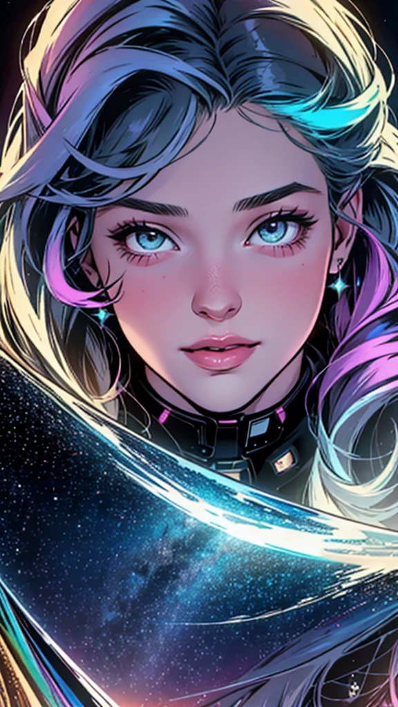 In love,spectrum, holographic, Transparent, professional kiss, starry, fantasy, ultimate best quality,beautiful woman,Speech bubble, big ♥️