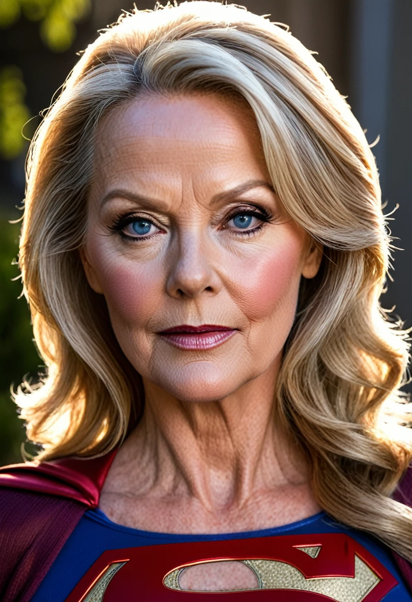 super old  Jean Smart Supergirl; HD. Photograph, ((realism)), extremely high quality RAW photograph, ultra detailed photograph, sharp focus, high resolution, (detailed skin:1,3),high quality, film grain, Fujifilm XT3,Highly Detailed, movie, (Cinematic Photo:1.3) of (Realistic:1.3), by John Byrne/Jerry Ordway