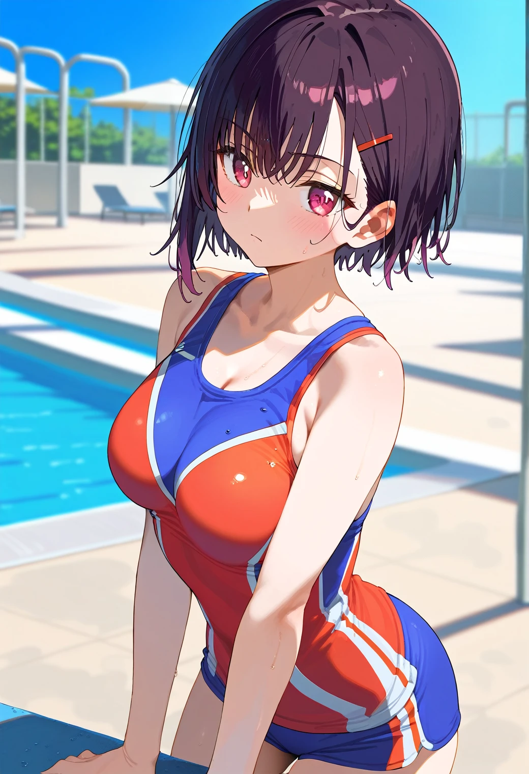 Mikazuki Shizuka, alone, Sportswear,Poolside,Training with a man,BREAK
score_9, score_8_Excellent, score_7_Excellent, anime