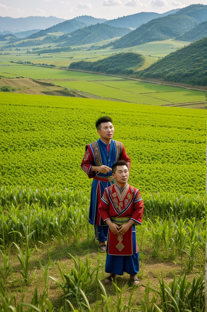Hmong male singer in the country side fields