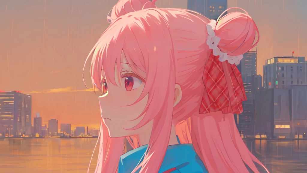 masterpiece, best quality, city background, rainy, 1girl, solo, upper body, bow, serafuku, satou, emotionless, expressionless, anime wallpaper 4k, detailed background, detailed hair