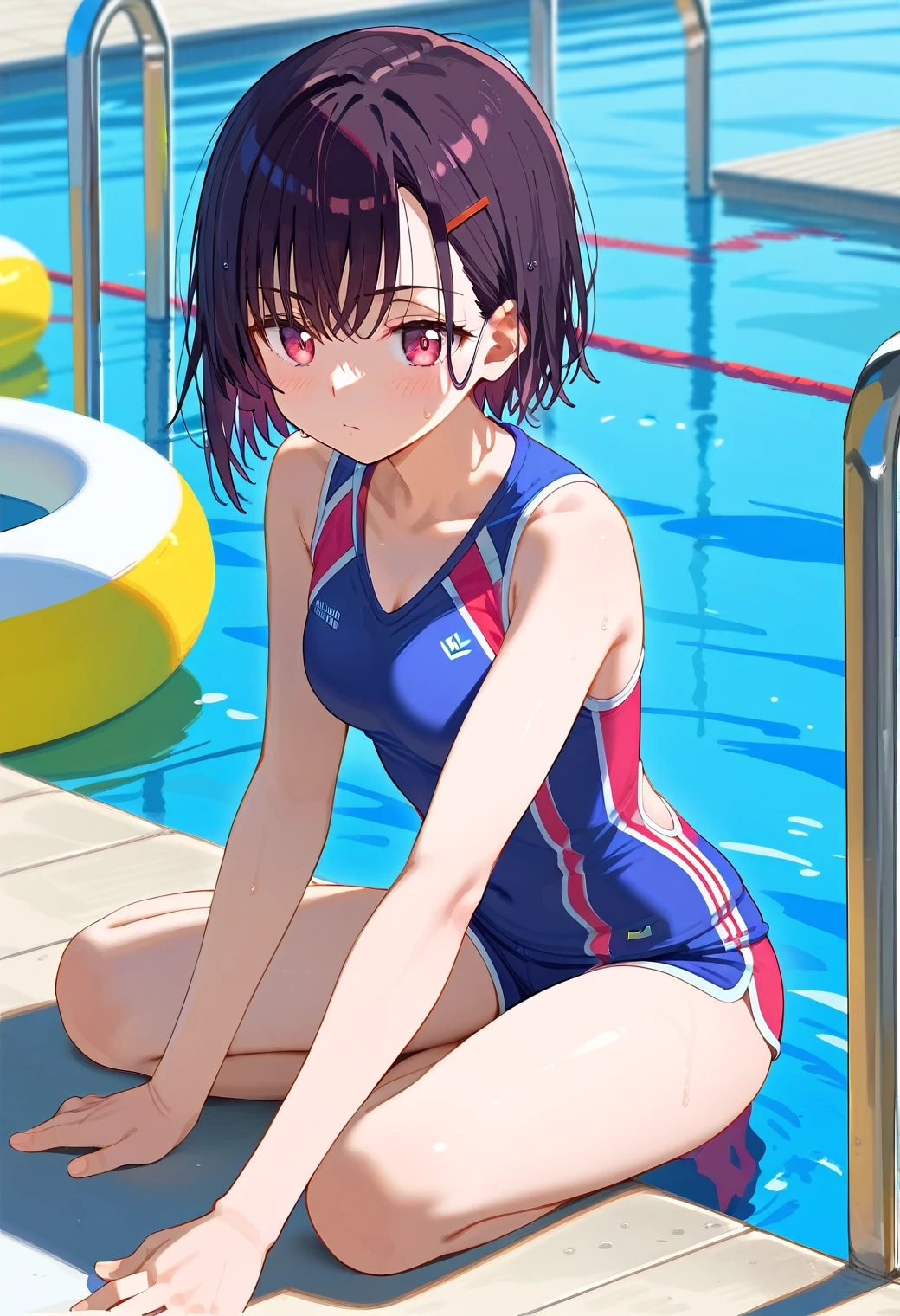 Mikazuki Shizuka, alone, Sportswear,Poolside,Training with a man,BREAKscore_9, score_8_Excellent, score_7_Excellent, anime