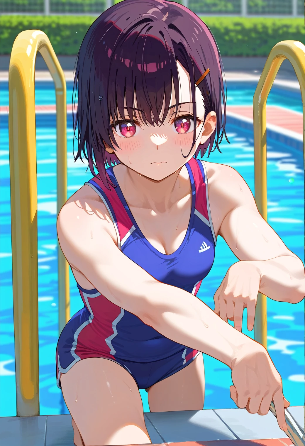 Mikazuki Shizuka, alone, Sportswear,Poolside,Training with a man,BREAKscore_9, score_8_Excellent, score_7_Excellent, anime