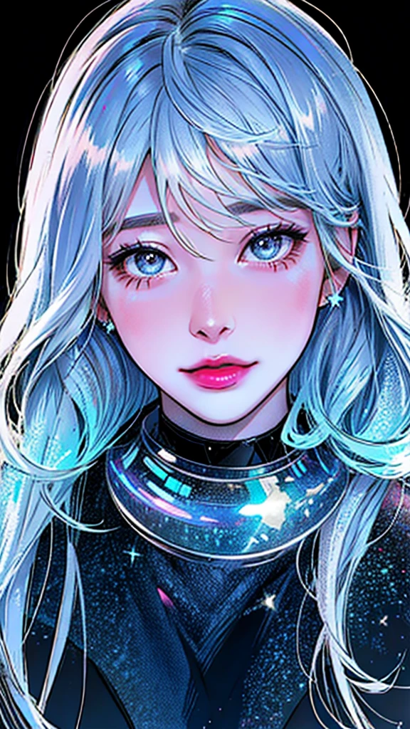 In love,spectrum, holographic, Transparent, professional kiss, starry, fantasy, ultimate best quality,beautiful woman,Speech bubble, big ♥️ 
