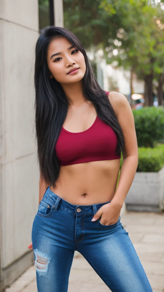 Generate 5 realistic photos of cute and sexy nepali Girl in top and jeans