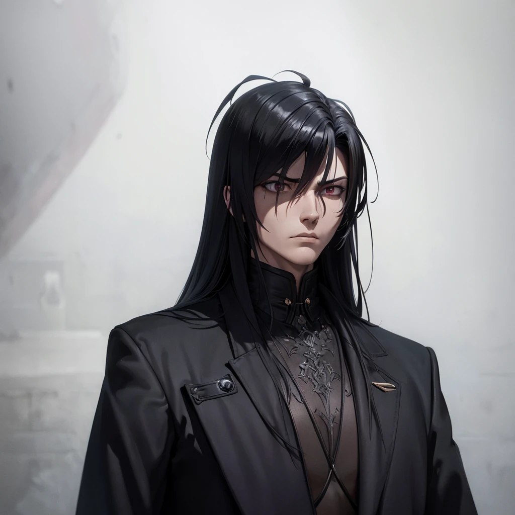 Yoo Joonghyuk, black long trench coat, omniscient reader's viewpoint, webtoon character, highly detailed face, piercing eyes, strong facial features, dramatic lighting, cinematic composition, dark moody atmosphere, epic fantasy, digital painting, hyper realistic, 8k, intricate details, chiaroscuro lighting, dramatic shadows, intense expression, sharp focus