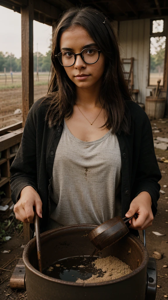 Poor charming beautiful blind eye black girl on black glasses that became rich in America after coming across a black pot of treasure dig by a grandmother in a farm abandoned for years during farming.
