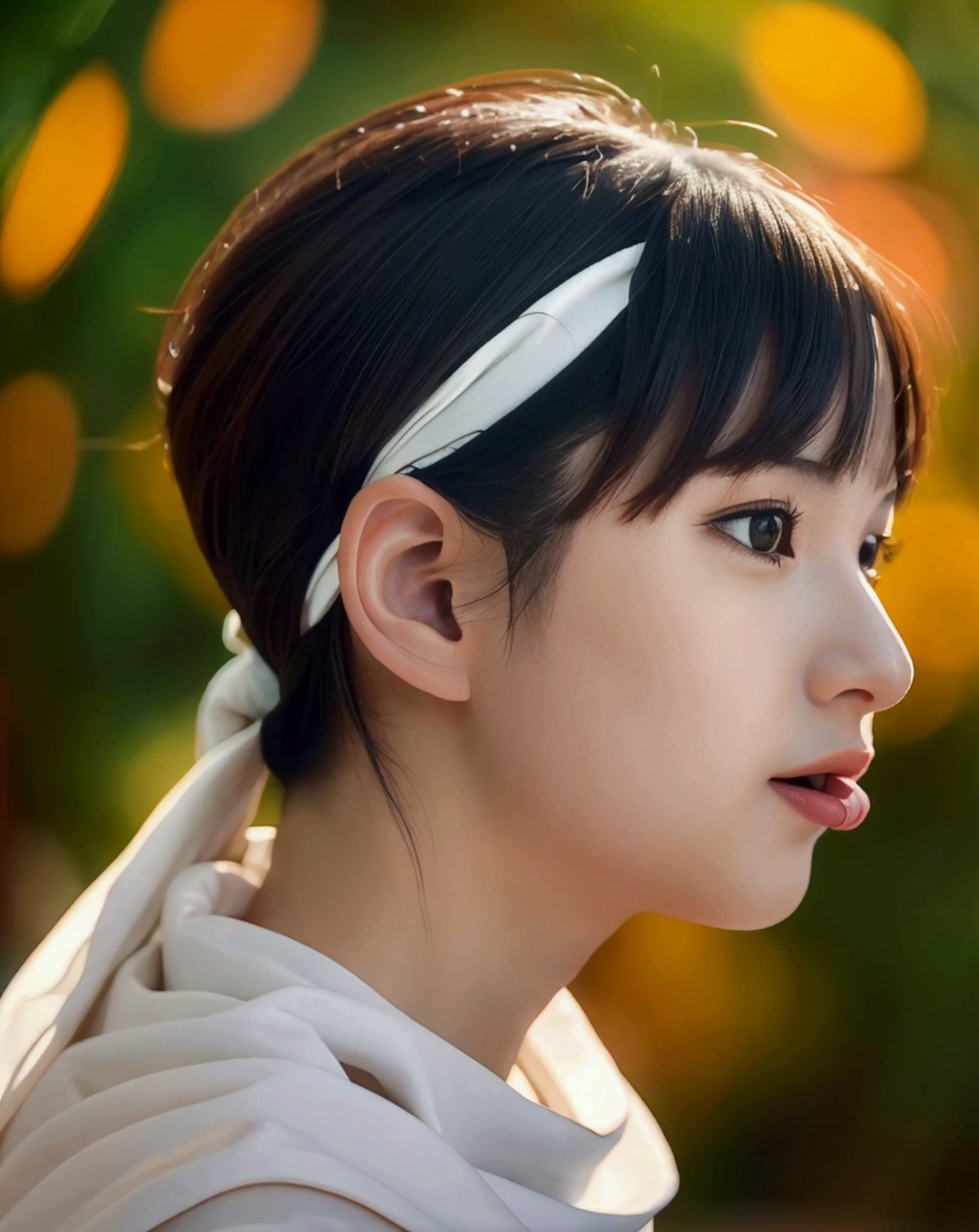 tongue out A beautiful young girl with a bob haircut, standing alone, wearing a cowl headband, in profile, looking directly at the viewer, (best quality, 4k, 8k, highres, masterpiece:1.2), ultra-detailed, (realistic, photorealistic, photo-realistic:1.37), HDR, UHD, studio lighting, ultra-fine painting, sharp focus, physically-based rendering, extreme detail description, professional, vivid colors, bokeh, portrait tongue out tongue out