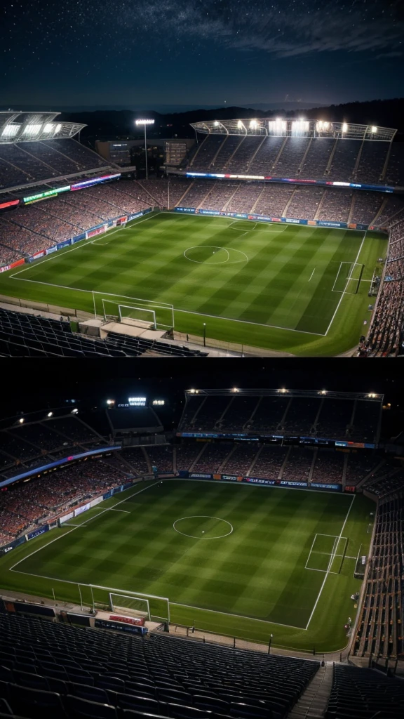 A soccer stadium at night