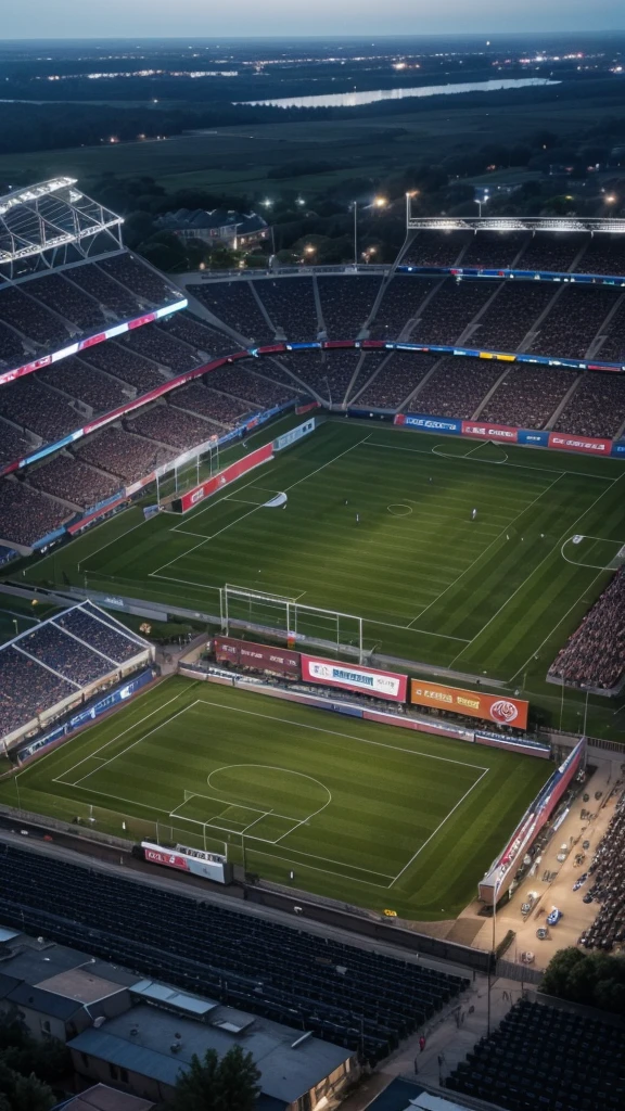 A soccer stadium at night