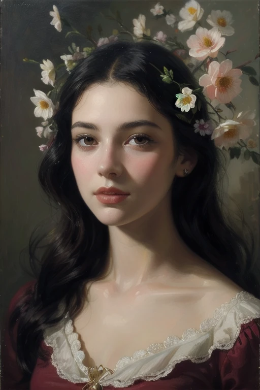 (Depth composition) (portrait of a young woman with flowers), Inspired by Albert Lynch, oil painting