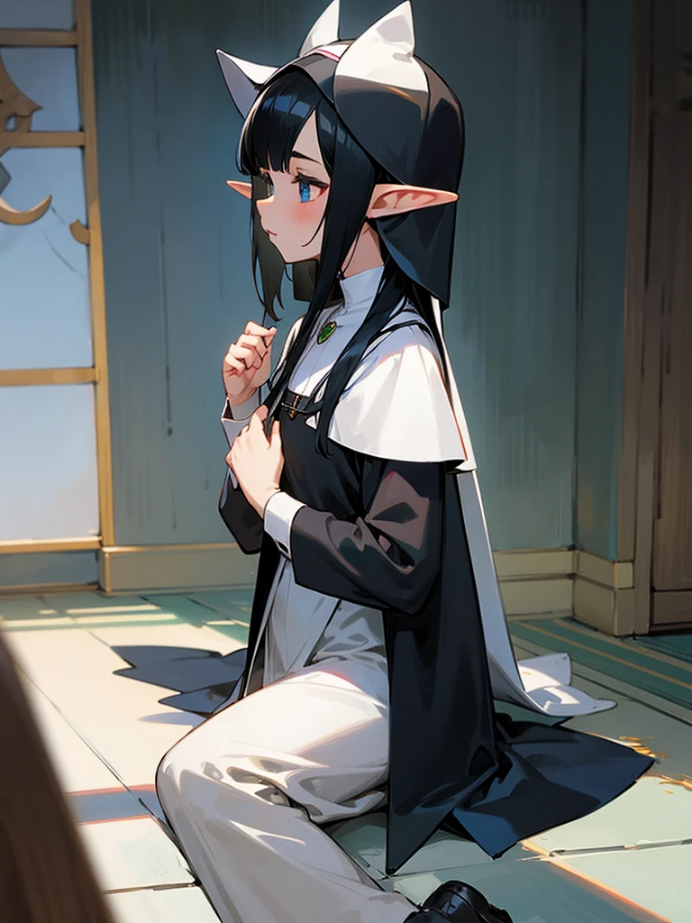 elf, teen, nun, young, shota, black hair,