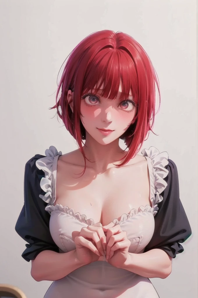 best quality, masterpiece, highly detailed,1girl, Arima Kana, , (masterpiece:1.5), Detailed Photo, Smiling, Sexy, (8K, Best Quality: 1.4), (1girl), Beautiful Face, (anime realistic Face), (Red Hair, short Hair: 1.3), Beautiful Hairstyle, Realistic eyes, beautiful detail eyes, (white skin), beautiful skin, absurd, attractive, ultra high resolution, ultra realistic, high definition, golden ratio, (sexually aroused:1.5), Pinkish white skin, cool white light, sexy pose, Beautiful , white background, pink soft white light, Wear a black bodycon dress, (masturbate:1.5)
