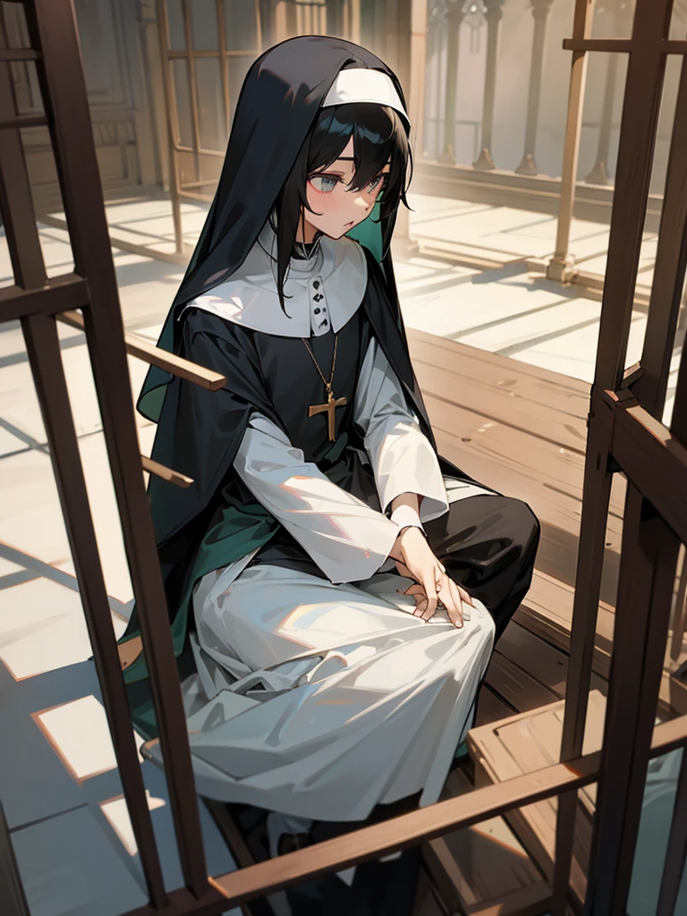  elf, teen, nun, young, shota, black hair,  boy, chastity_cage 