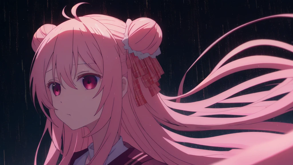 masterpiece, best quality, night city background, rainy, 1girl, solo, upper body, bow, serafuku, satou, emotionless, expressionless, anime wallpaper 4k, detailed background, detailed hair