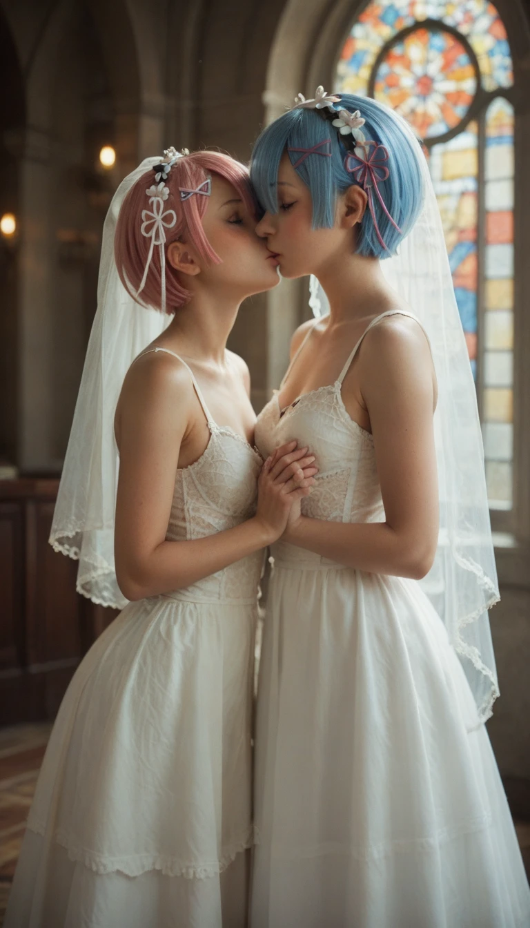 (zPDXL2), score_9, score_8_up, score_7_up, source_anime, 2d,
(2girls:1.3), couple, (kissing:1.2), (ram \(re:zero\), pink hair, hair tie), (remrin:1), ramchi, (short hair:1.3), (hair over one eye:1.1), (rem_re_zero, light blue hair, hair tie), (wearing bride dressing:1.53), church background, wide angles, (closed eyes:0.75), happy face expression, (shy face:1.2), detailed body, detailed hands, correct proportions
AissistXLv2, unaestheticXL_bp5, SimplePositiveXLv2, zPDXL2 PonyXLV6_Scores