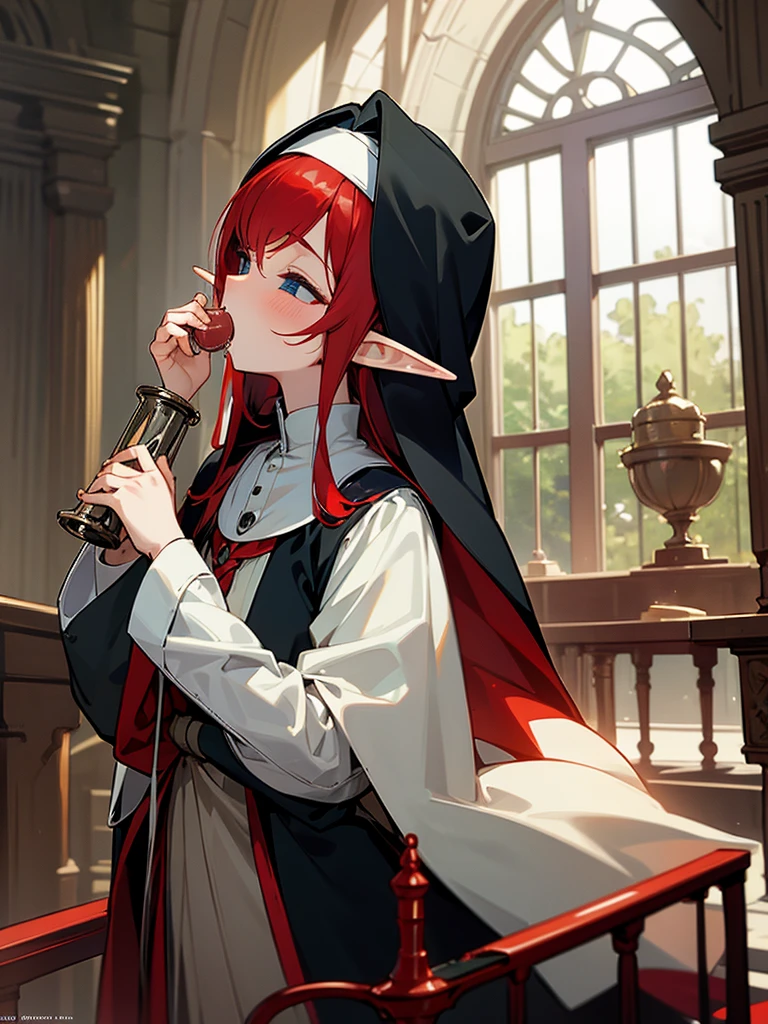 elf, , nun, young, shota, red hair, boy, chastity cage, blowjob