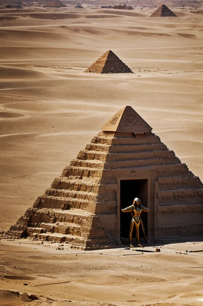 Alien coming out of an Egyptian pyramid 