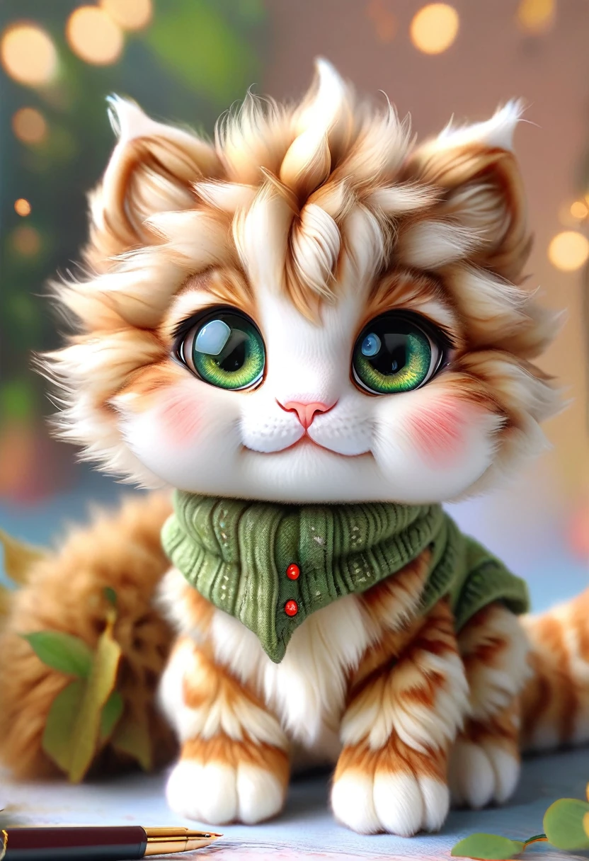 Cute and gentle cat, Ultra high definition 8k, Portraiture, Realistic, Very detailed, Adorable, Soft fur, Gentle expression, Warm lighting, Detailed facial features, Large expressive eyes, Detailed beard, Intricate details, natural environment, green々Leaf, photoRealistic, masterpiece, Highest quality