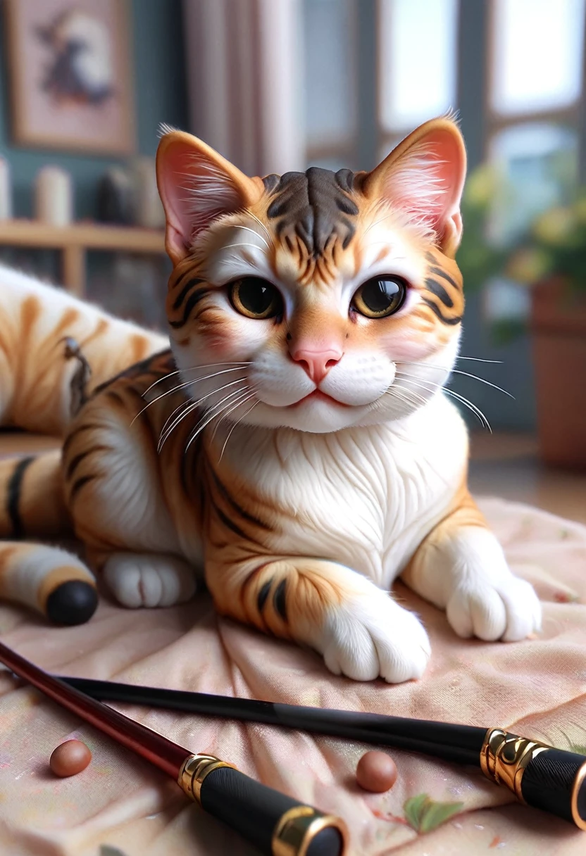Cat、Realistic depiction、From the face down, the body of a muscular man、