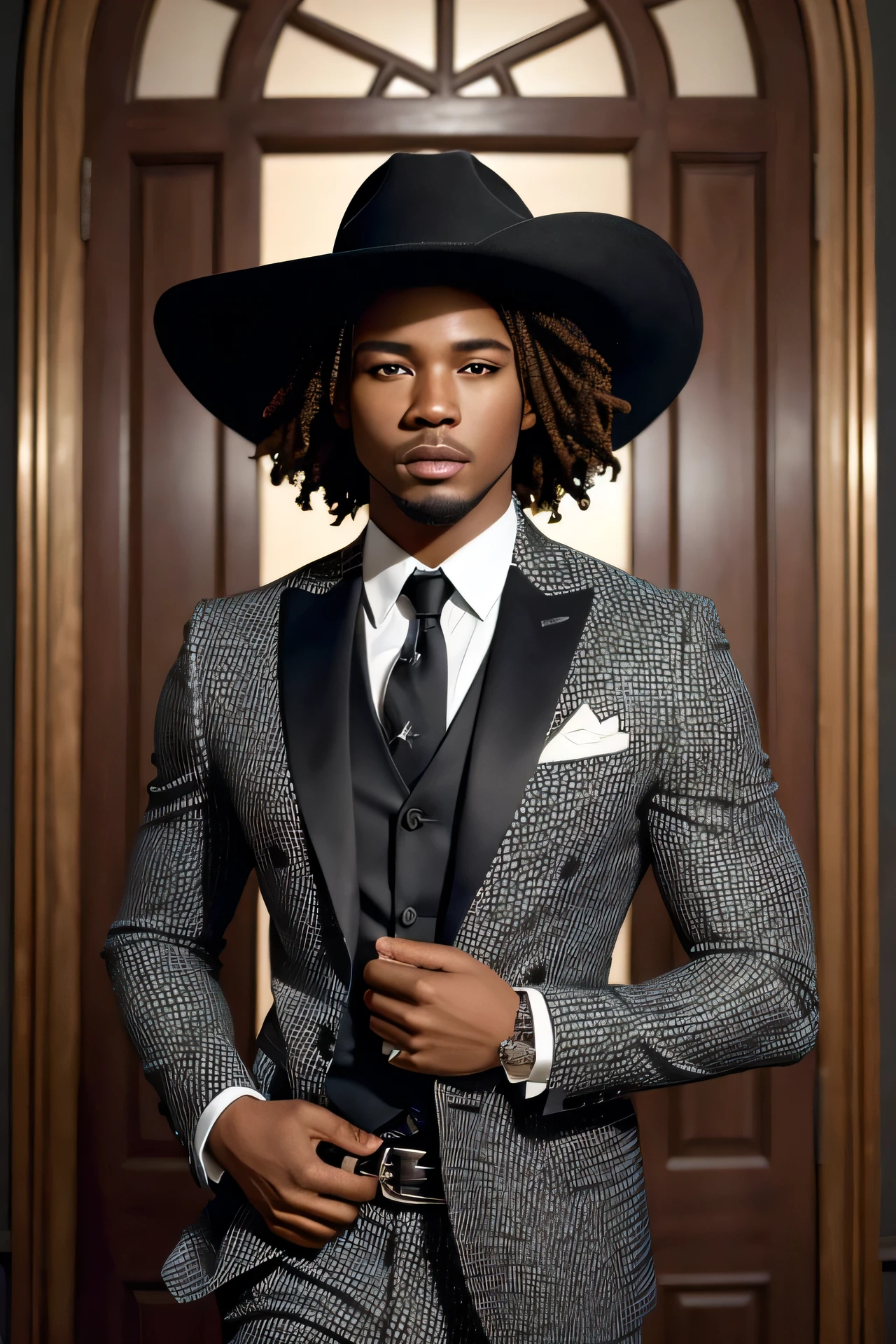 ((best qualityer)), ((work of art)), (detailded), 1 men, roupa de cowboy, black male, curled hair