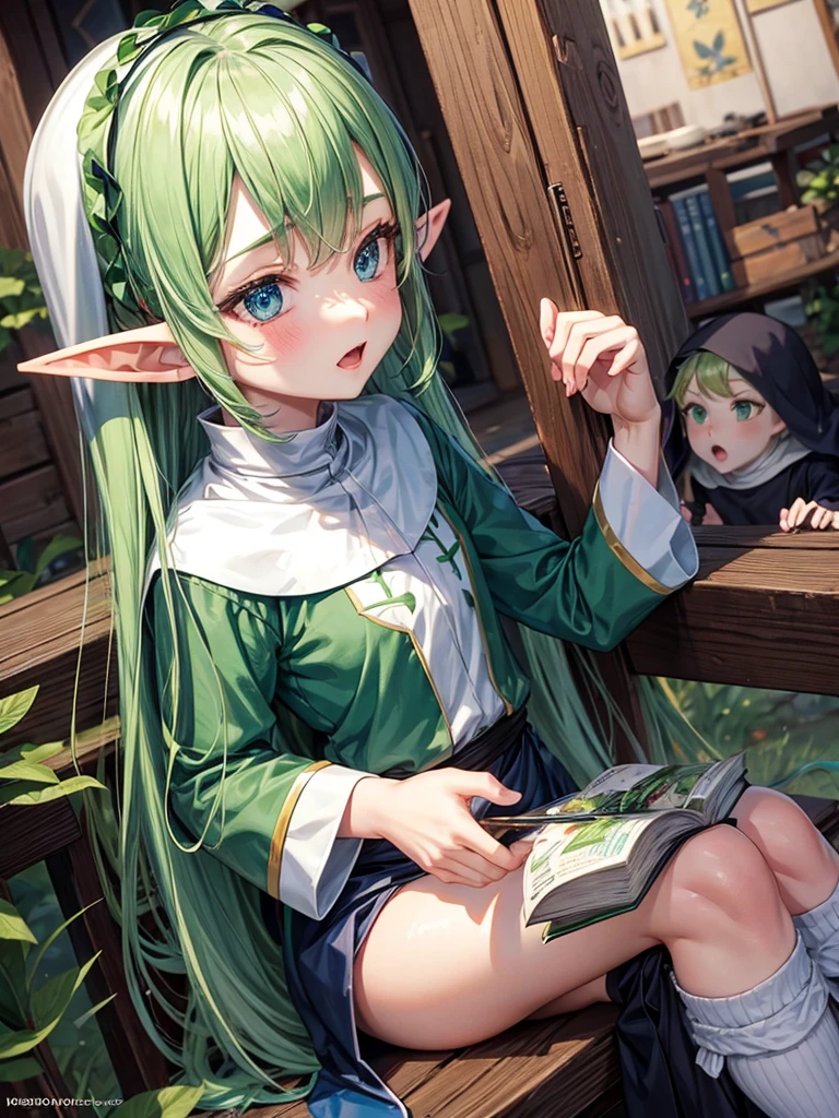  elf, , nun, young, shota,green  hair,  boy, girl blowjob,