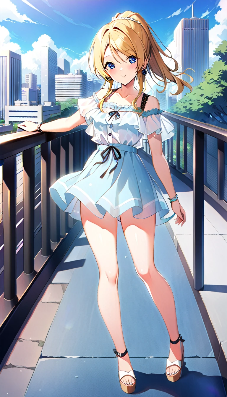 18-year-old adult woman, Eri Ayase, full body, wearing clothes for going out in the city in midsummer, medium chest, id_eli_ayase, city background, 8k