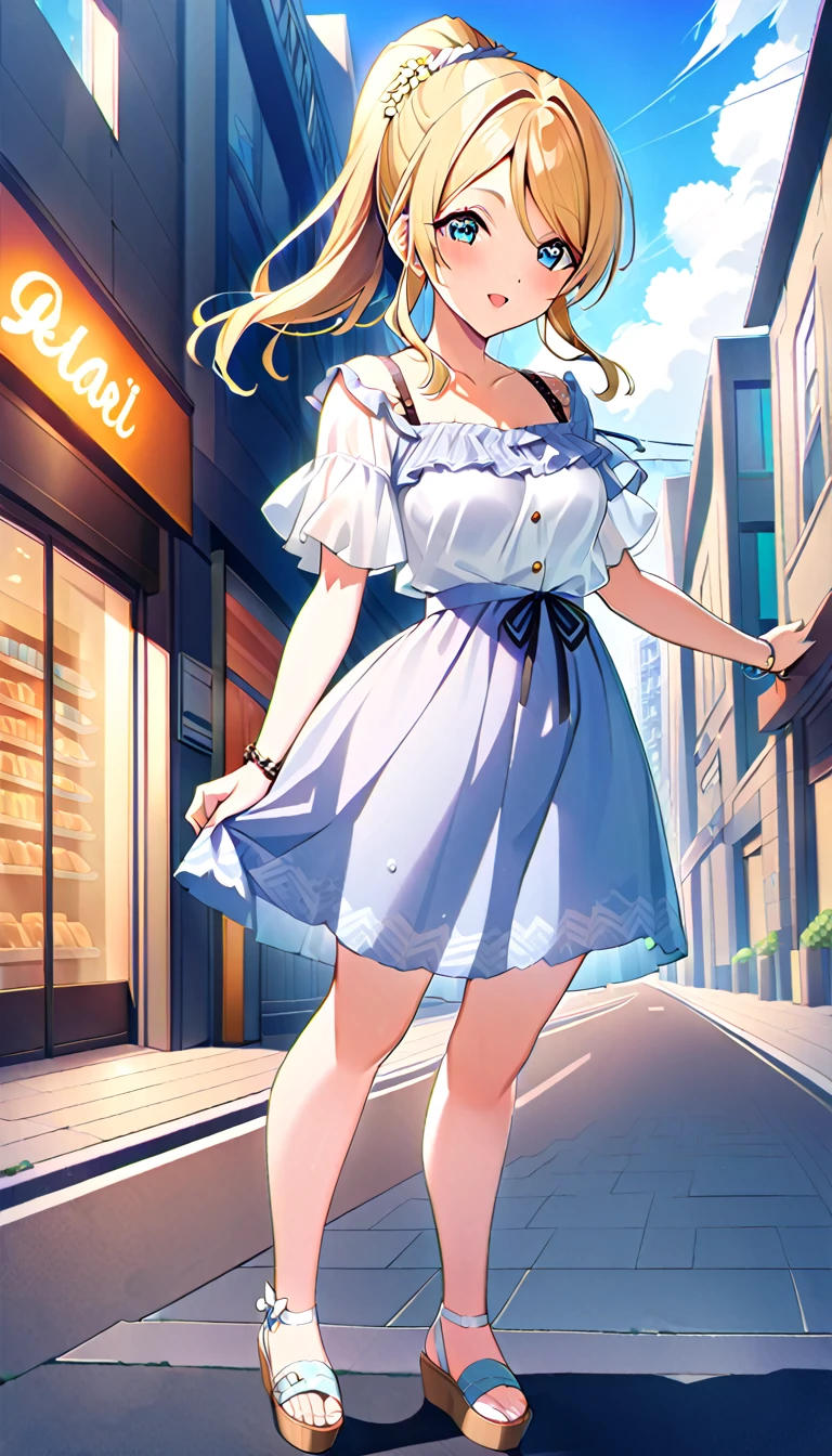 18-year-old adult woman, Eri Ayase, full body, wearing clothes for going out in the city in midsummer, medium chest, id_eli_ayase, city background, 8k