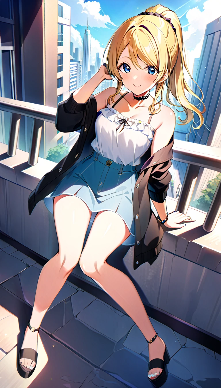 18-year-old adult woman, Eri Ayase, full body, wearing clothes for going out in the city in midsummer, medium chest, id_eli_ayase, city background, 8k