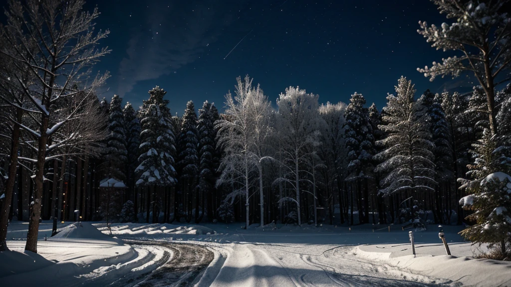snowy, trees, beautiful, cold, night