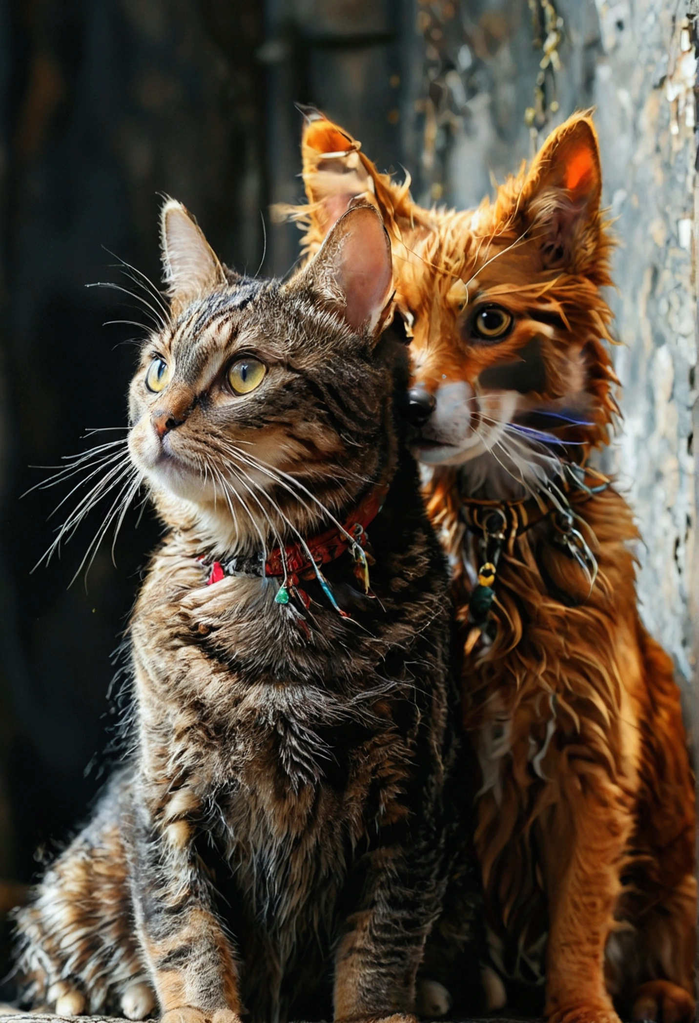 A tabby cat and a dog