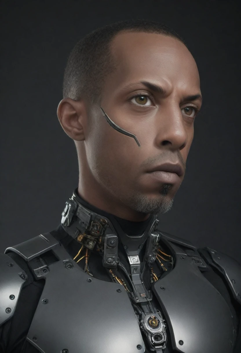 Mid-Action Close-Up: Close-up of Shawt's face in mid-action, capturing the tension and movement, with glowing eyes and mechanical details.

Full-Body Standing Pose: Shawt standing with a powerful stance, showing the full extent of his cybernetic body, glowing circuitry, and mechanical parts.

Half-Body Profile: Side profile shot of Shawt from the waist up, highlighting the cybernetic enhancements on his face and torso.

Close-Up of Hand: Detailed close-up of Shawt's cybernetic hand, showing intricate mechanical parts, metallic skin, and glowing circuitry.


