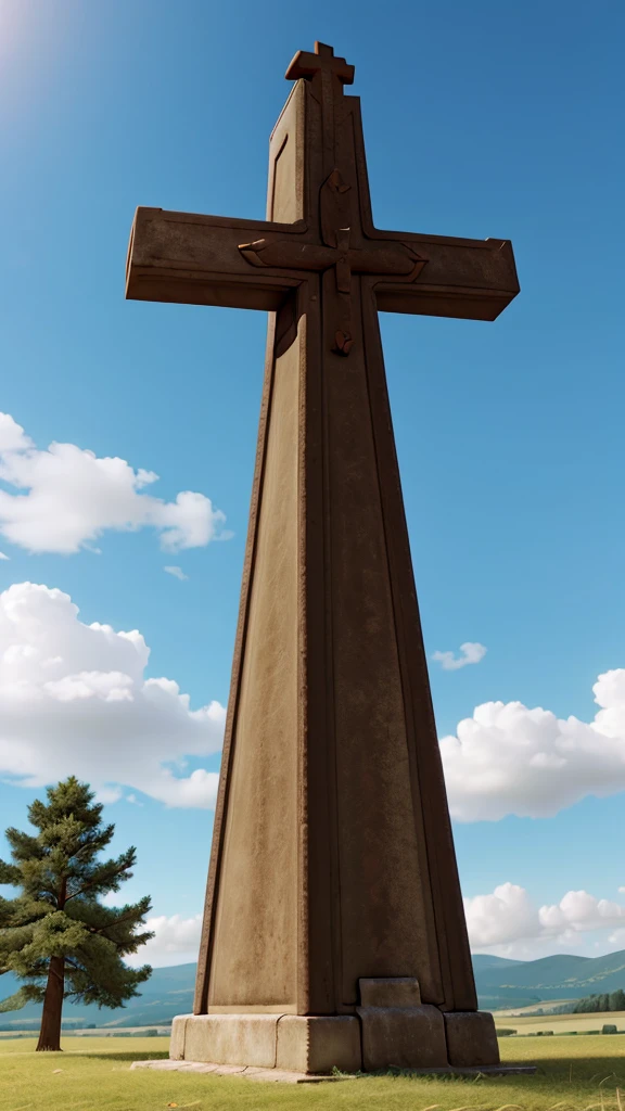 CHURCH CROSS WITH A LANDSCAPE BACKGROUND