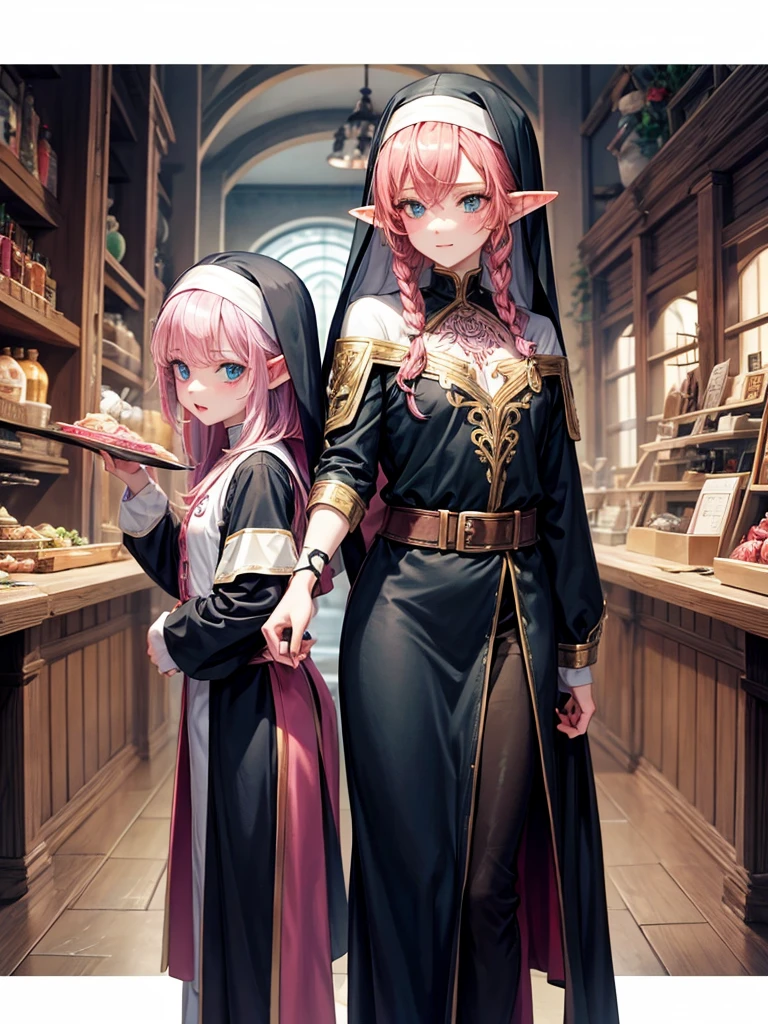 elf, teen, nun, young, shota, pink hair, boy and girl, tattoo