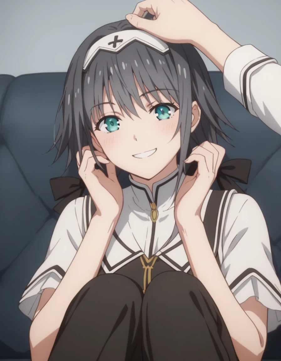 anime girl with big breast sitting on a couch with her hands on her head, seductive anime girl, , anime girls, ecchi, anime girl, anime moe artstyle, teasing smile, top rated on pixiv, ecchi anime style, anime best girl, attractive anime girl, (sfw) safe for work, (anime girl)