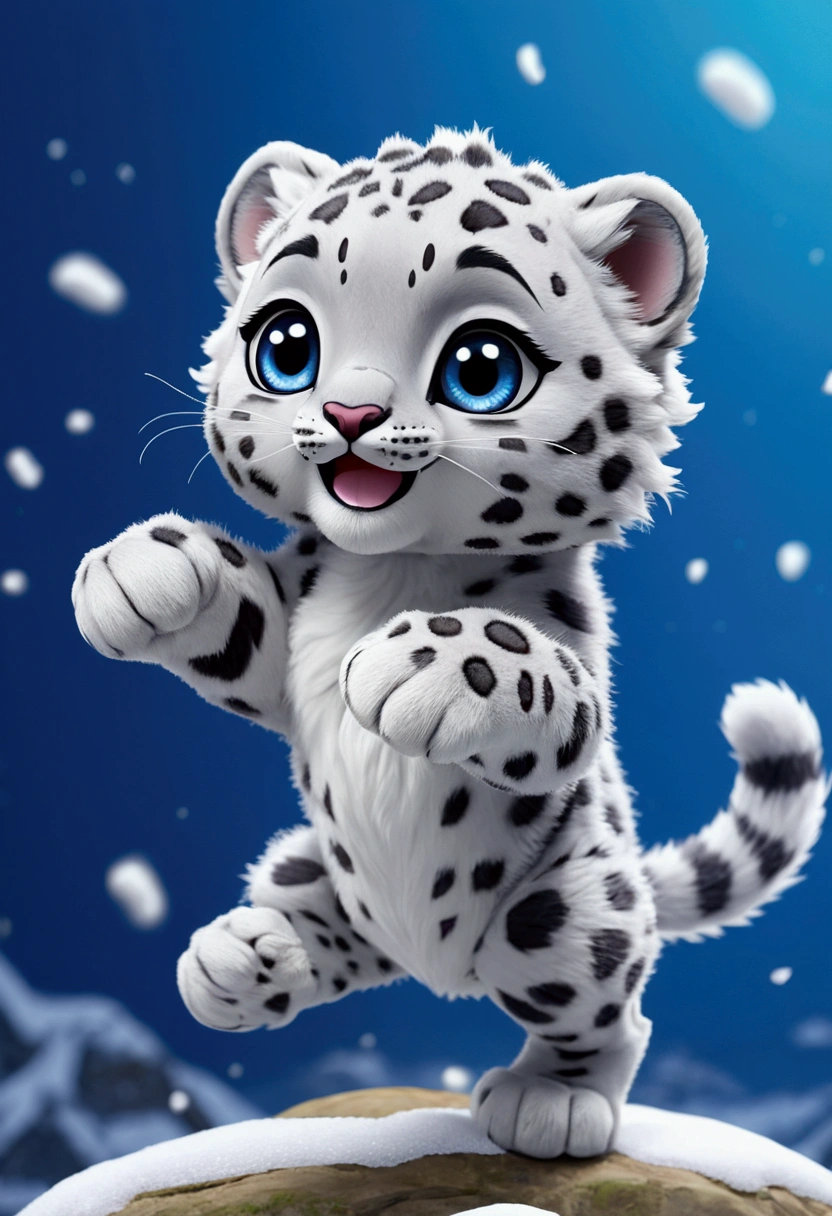 snow leopard,anime,Bouncing,cute,pop,Deformation,high quality, 4K,
