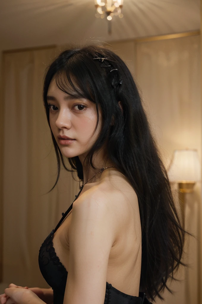 long hair, (very delicate and beautiful neck), Necklace with beautiful details, bare shoulders, ballroom dancing, ((random color evening gown)), hall, fancy, (very delicate and beautiful),very delicate,huge file size,(((masterpiece))),((illustration)),(very detailed CG Unity 8k 벽지),(very detailed),best quality,(((realistic))), photography,(an very delicate and beautiful girl:1.3),((((black hair)))),big bust,
