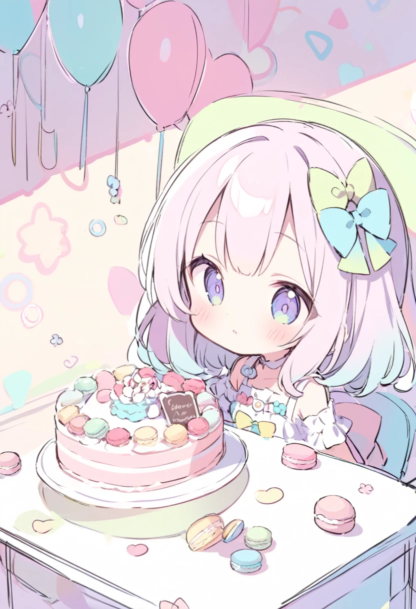 Q board,cake,Cute girl,Sweet,cute,Macaron Colors,sketch