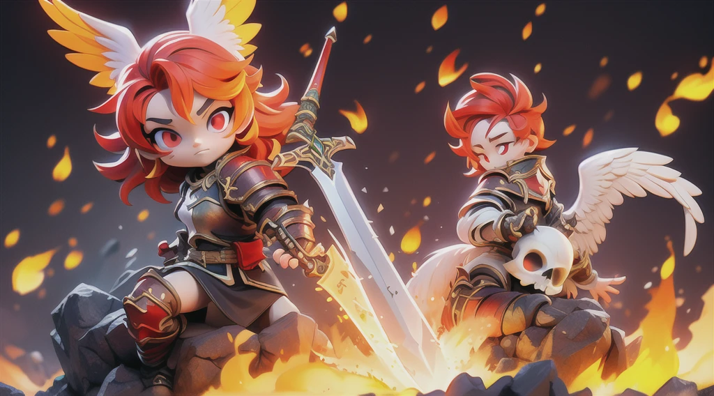 masterpiece, best quality, high quality, (red eyes:1.5),
a girl with yellow hair,medium hair,green eyes,beautifu face, the girl wearing JK,Armour,Fingerless gloves, the girl holding sword,glowing sword,glow weapen, red flames,burning background, colorful,light particles,wallpaper,chromatic aberration,weapon, by alex ross, human on fire, animal on fire, horse on fire, angel on fire, skull on fire, red fire, blue fire, bird on fire breasts