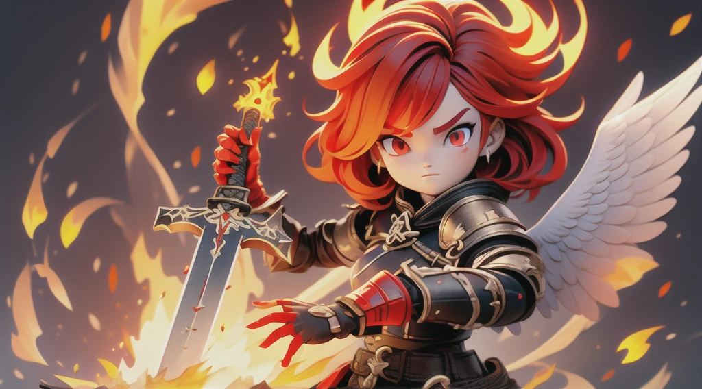 masterpiece, best quality, high quality, (red eyes:1.5), 
a girl with yellow hair,medium hair,green eyes,beautifu face, the girl wearing JK,Armour,Fingerless gloves, the girl holding sword,glowing sword,glow weapen, red flames,burning background, colorful,light particles,wallpaper,chromatic aberration,weapon, by alex ross, human on fire, animal on fire, horse on fire, angel on fire, skull on fire, red fire, blue fire, bird on fire breasts