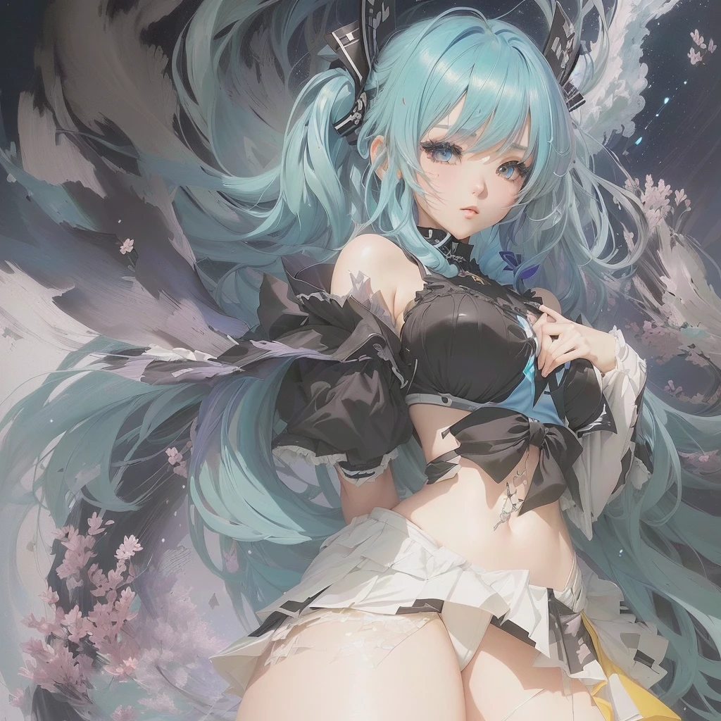 Anime girl with blue hair and a black top and white skirt, digital art on Pixiv, trending on artstation Pixiv, Anime Art Wallpapers 8K, anime art wallpaper 4k, anime art wallpaper 4k, Zerochan Art, Pixiv contest winner, top rated on Pixiv, Pixiv, by Shimo, anime wallpaper 4k