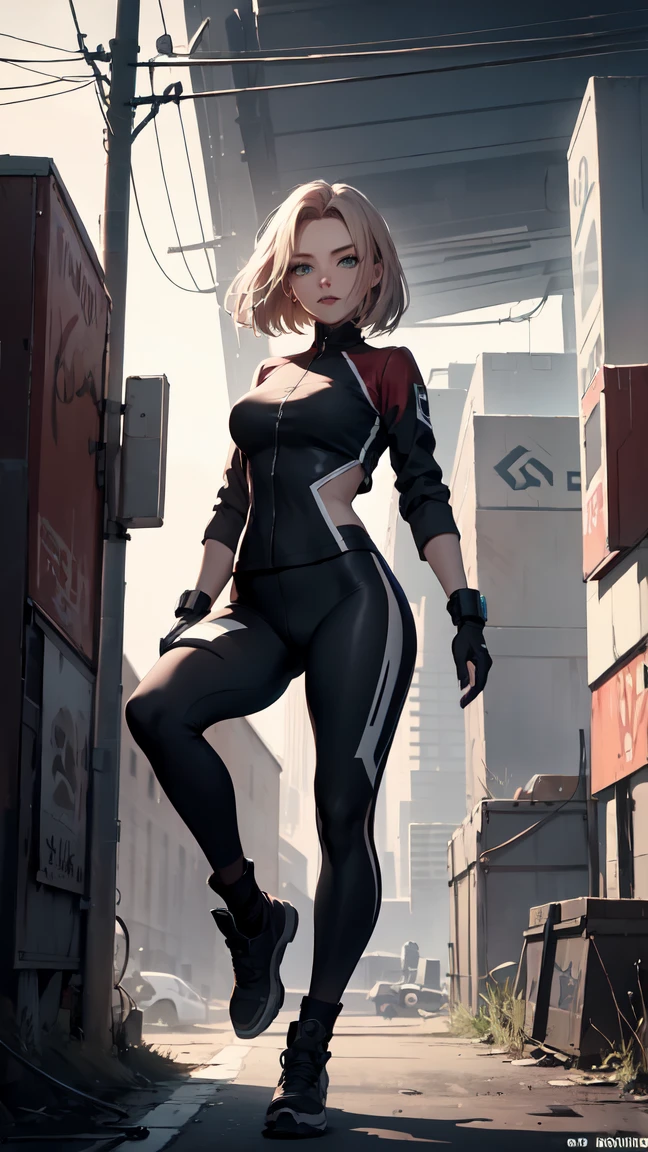 8K, Raw photo, highest quality, masterpiece, Full body, aerial view, cinematic lighting,| Miranda May Kerr stands tall in a white Cyberpunk uniform with pants full armor, and her dark brown hair cascading down her shoulders. Her ultra-detailed face with beautiful features shines in the dimly lit cyberpunk setting. The sleek uniform accentuates her medium height and slender athletic figure. She wears it confidently, showcasing breasts beneath. Dynamic shooting poses to showcase her agility as she moves through the futuristic landscape.