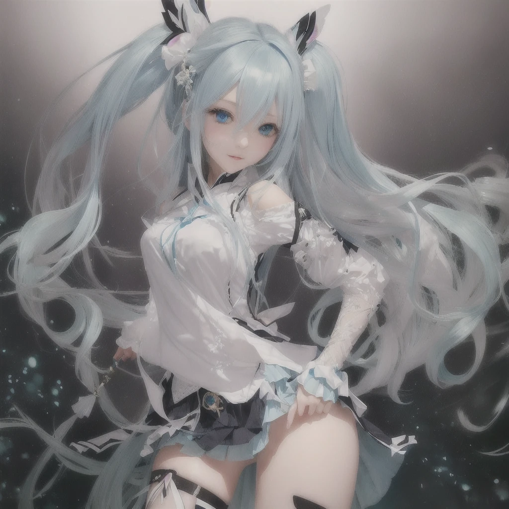 Anime girl with long white hair and blue eyes posing for a photo, Pixiv contest winner, Mikudayo, trending on artstation Pixiv, top rated on Pixiv, digital art on Pixiv, Pixiv 3dcg, guweiz on Pixiv artstation, Pixiv, Nightcore, guweiz on artstation Pixiv