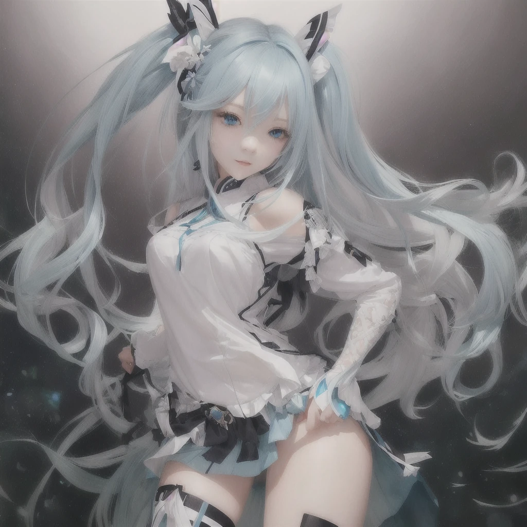 Anime girl with long white hair and blue eyes posing for a photo, Pixiv contest winner, Mikudayo, trending on artstation Pixiv, top rated on Pixiv, digital art on Pixiv, Pixiv 3dcg, guweiz on Pixiv artstation, Pixiv, Nightcore, guweiz on artstation Pixiv