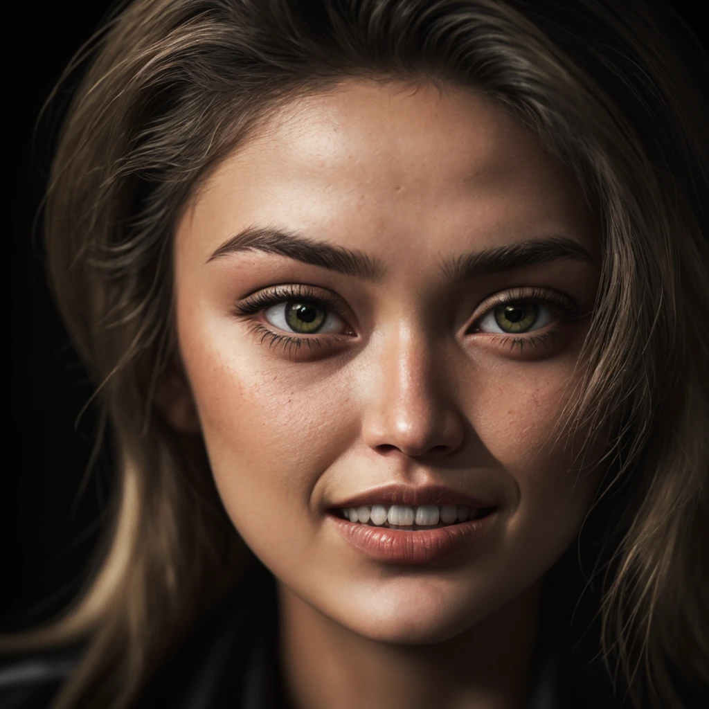 (close-up, editorial photograph of a 21 year old gigi hadid,POV, by lee jeffries, nikon d850, film stock photograph ,4 kodak portra 400 ,camera f1.6 lens ,rich colors ,hyper realistic ,lifelike texture, dramatic lighting , cinestill 800,), (highly detailed face:1.4), perfect eyes, realistic iris, perfect teeth, (smile:0.7), (background inside dark, moody, private study:1.3) , red eyes